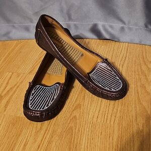 Forever 21 Shiny Brown Moccasins with Silver Accents
